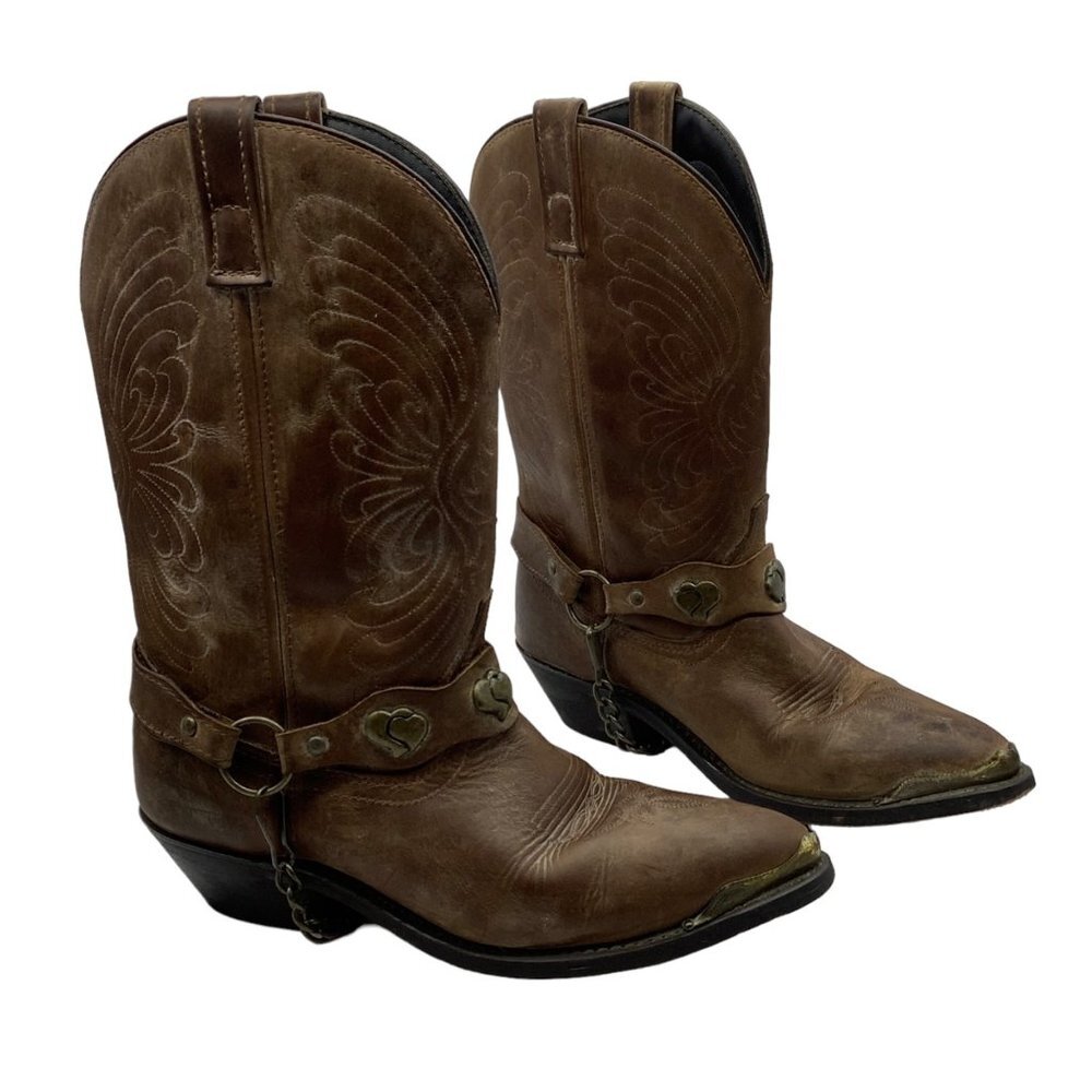 Masterson Leather Boots Women 9 Hearts Chain‎ Cowgirl Western Pointed Toe RB920